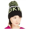 thumbnail image 1 of DKNY Neon Yellow Logo Stripe Pom Beanie, One size, 1 of 1