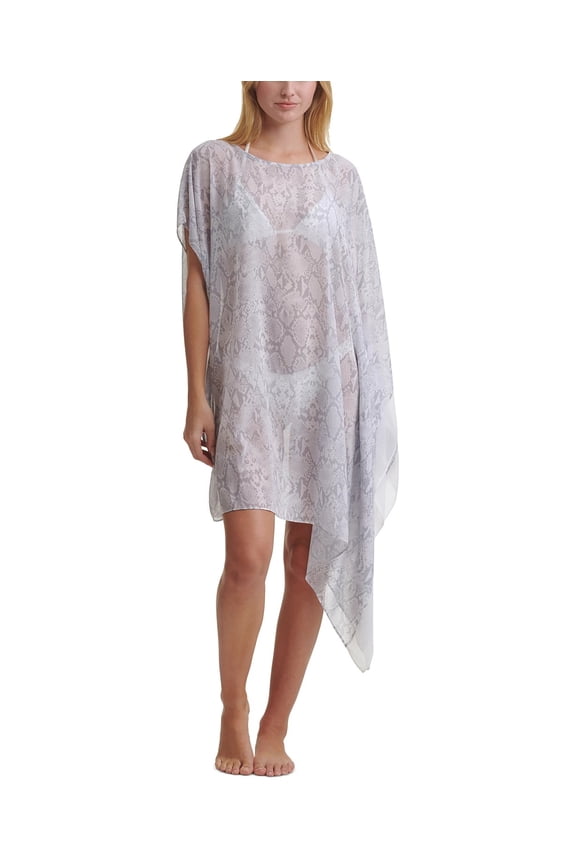 PEARL GREY Asymmetrical Chiffon Caftan Swim Cover-Up, US Large/X-Large