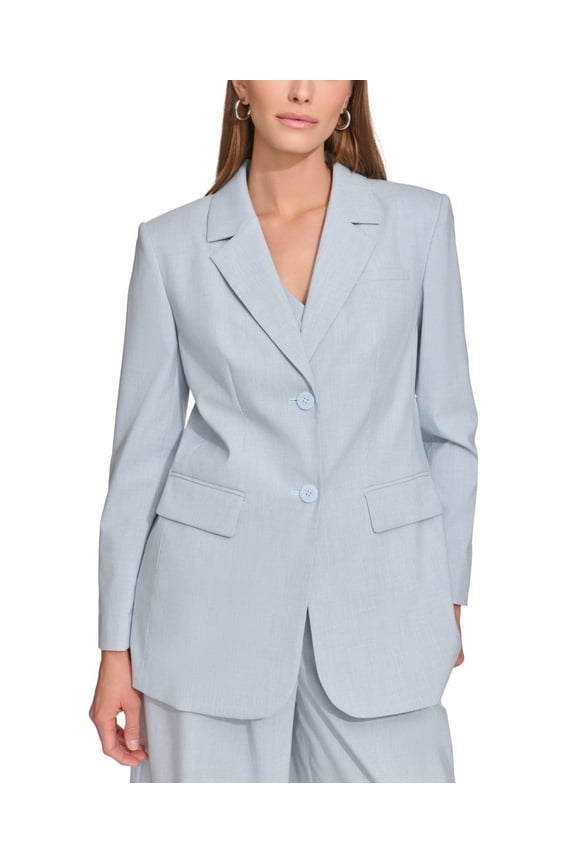 Petite Notched-Lapel Mini-Stri Frost Blue Multi 12P