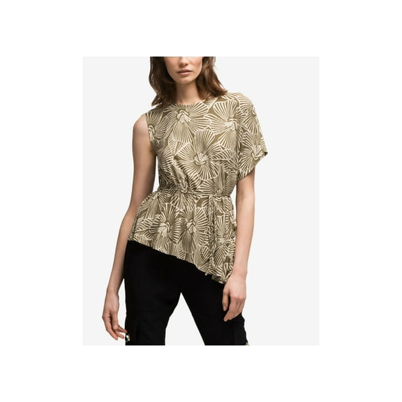 DKNY Printed Asymmetrical Top Military Green L