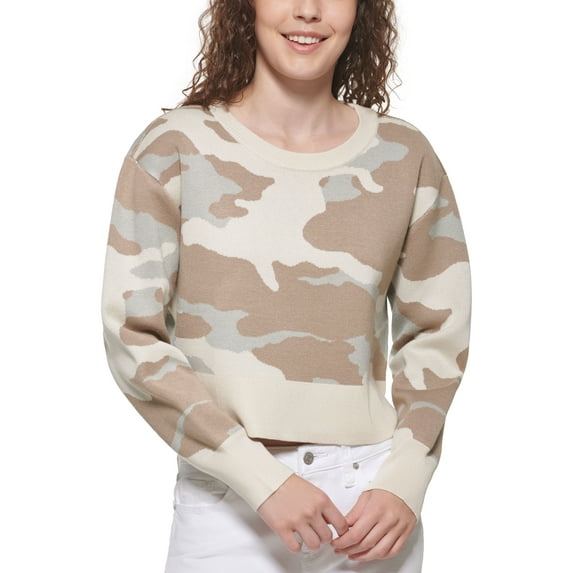 DKNY Printed Cropped Sweater Parchment Thyme Multi M