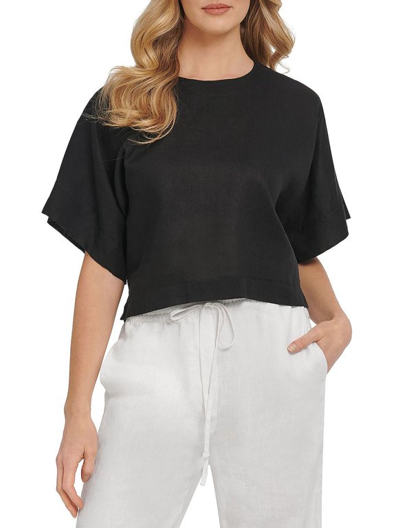 womens Drop Shoulder Linen Top, m
