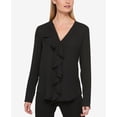 thumbnail image 1 of DKNY Ruffled V Neck Blouse Black 14, 1 of 1