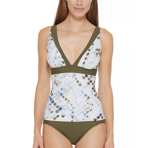 DKNY SPLASH MULTI Standard Triangle Halter Tankini Swim Top, US X-Small