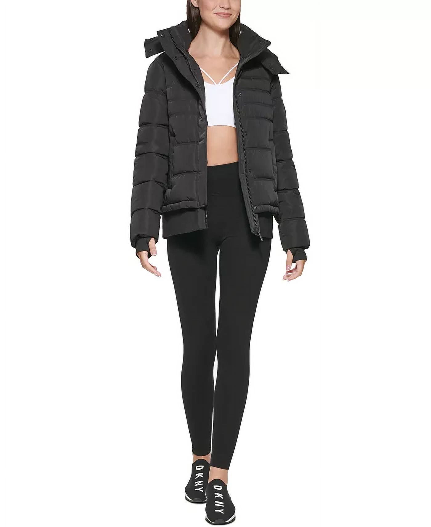 DKNY SPORT Women's Ribbed Puffer Jacket Black XS MSRP $189.50