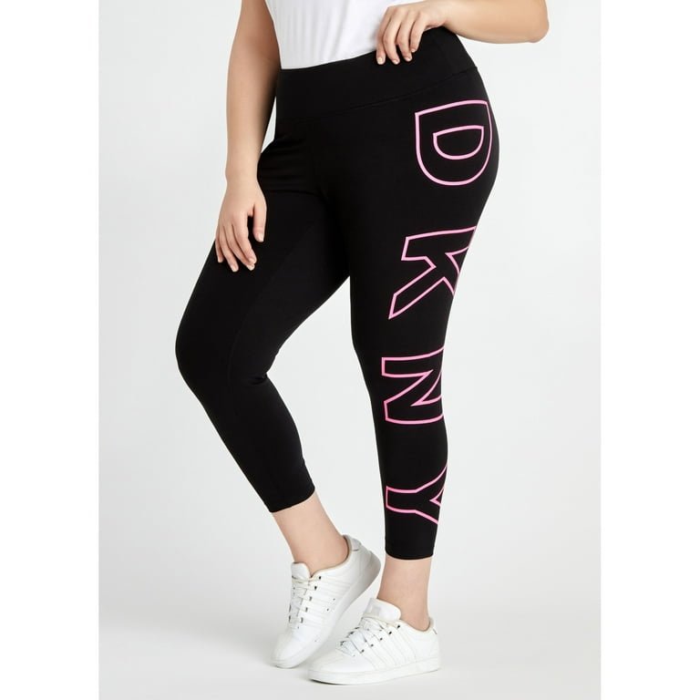 DKNY SPORT Womens Black Logo Graphic High Waist Leggings Plus 3X 