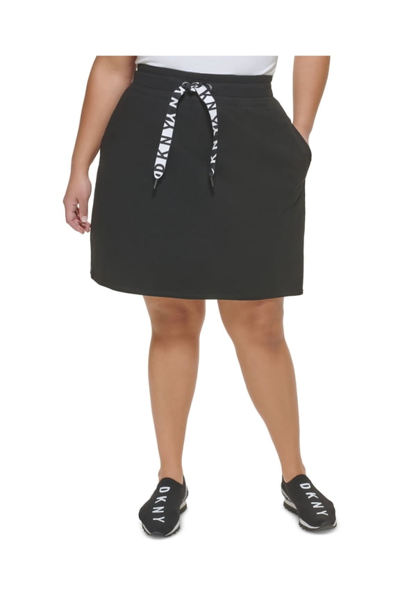 SPORT Womens Black Pocketed Unlined Elastic Waist Above The Knee A-Line Skirt Plus 2X