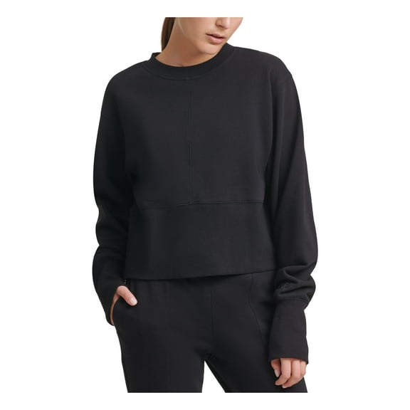 DKNY SPORT Womens Black Zippered Ribbed Long Sleeve Crew Neck Sweatshirt S