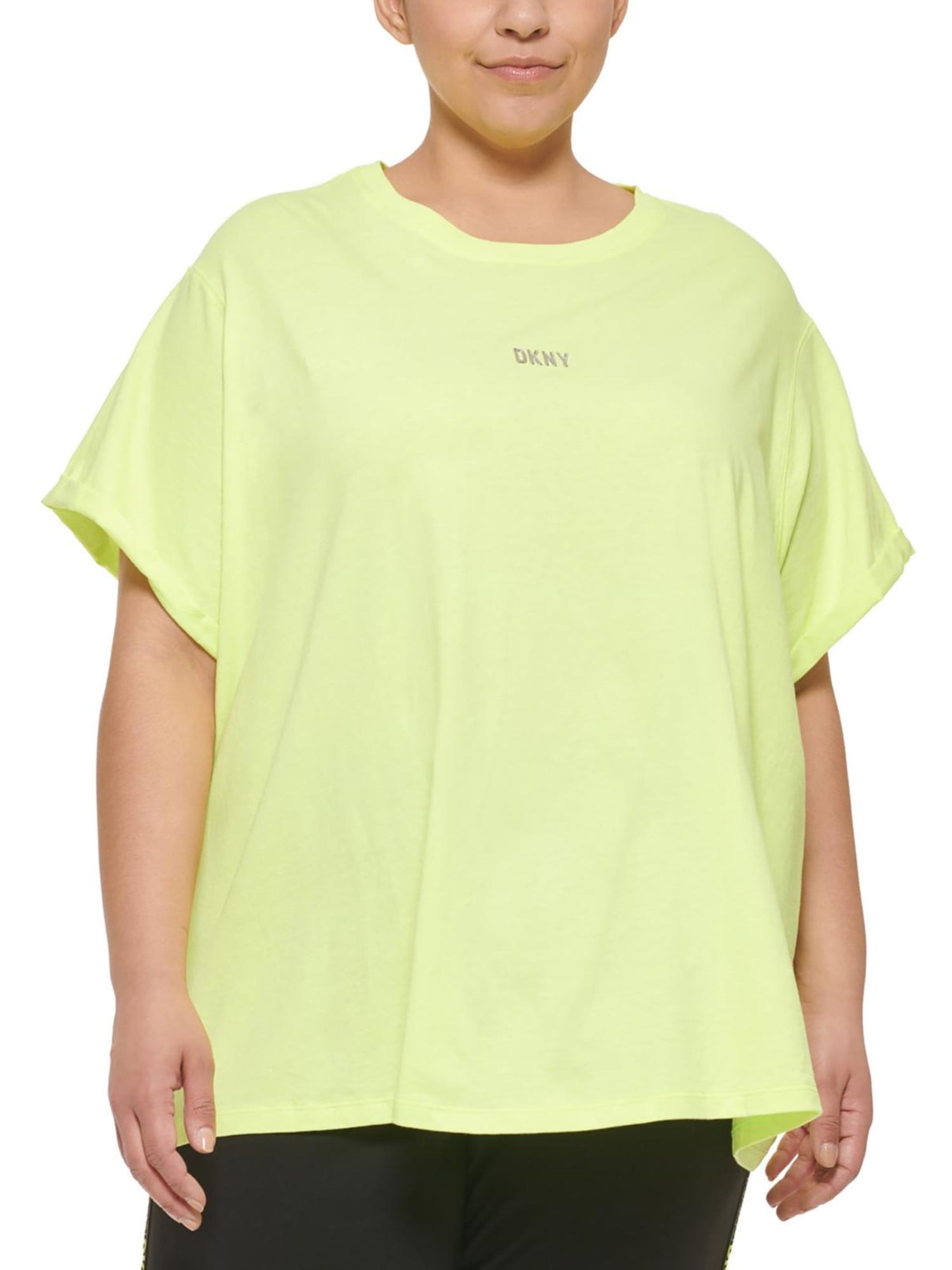 DKNY SPORT Womens Green Ribbed Logo Short Sleeve Crew Neck T-Shirt