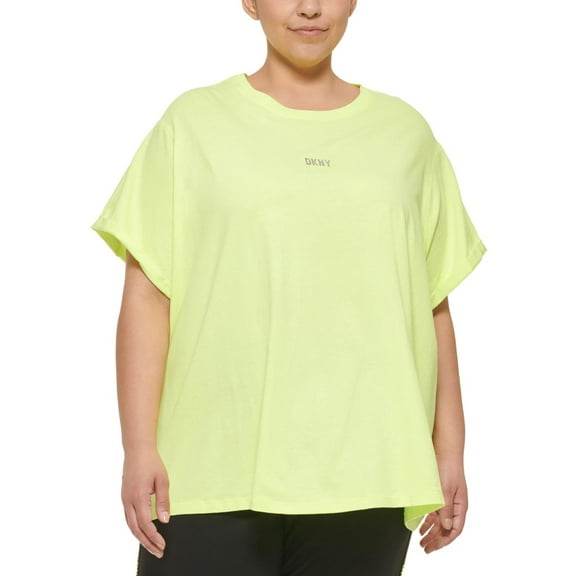 DKNY SPORT Womens Green Ribbed Logo Short Sleeve Crew Neck T-Shirt Plus 3X