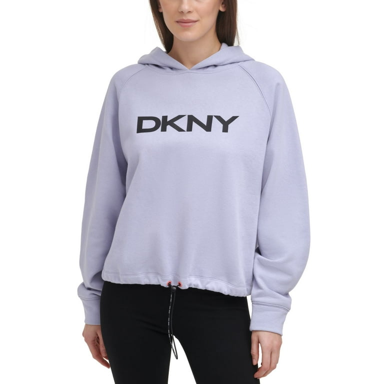 DKNY SPORT Womens Light Blue Ribbed Drawstring Waist Logo Graphic  Sweatshirt S 