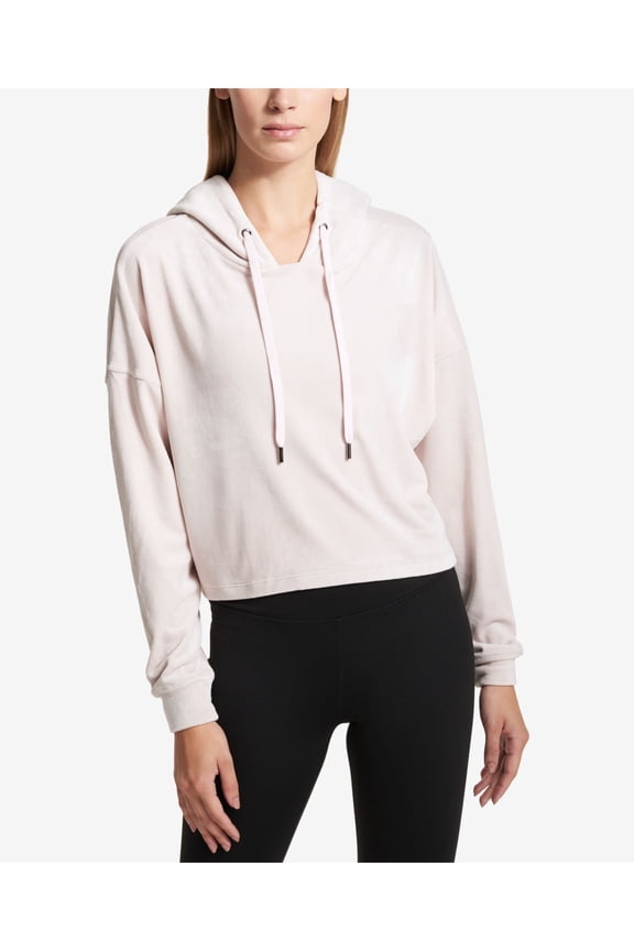 SPORT Womens Pink Short Length Hooded Long Sleeve Hooded Sweater L