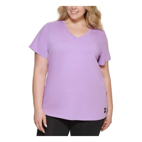 DKNY SPORT Womens Purple Short Sleeve V Neck T-Shirt Plus 2X