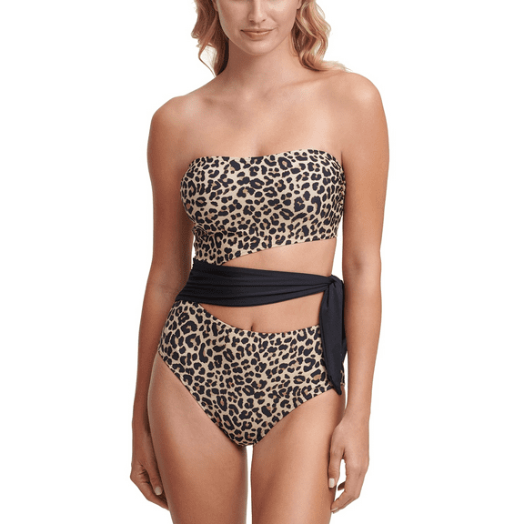 DKNY SUNTAN Printed Cut-Out Bandeau One-Piece Swimsuit, US 14