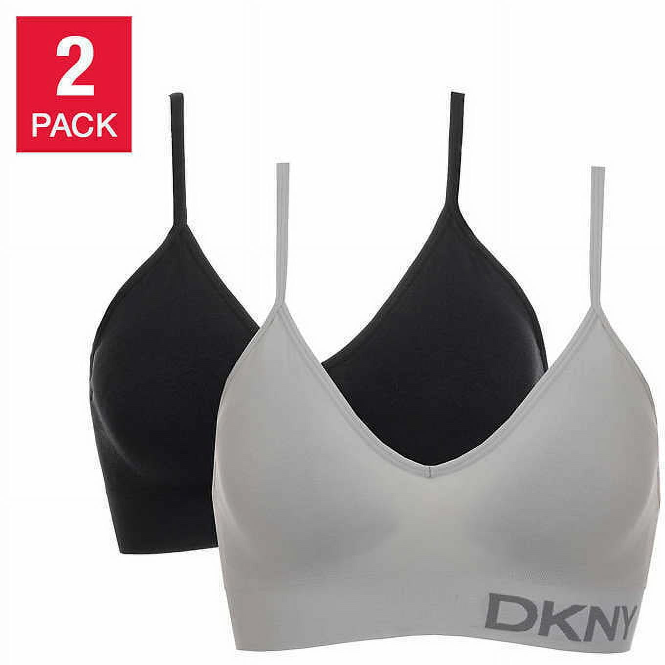 DKNY Seamless Bralette 2-Pack Womens black aluminum-gray Size L 