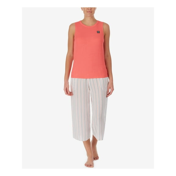 DKNY Sets Coral Elastic Band Solid Sleeveless Round Neck Tank Capri Everyday  Size L