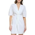 thumbnail image 1 of DKNY Short Sleeve Side Cut Linen Midi Dress White MD, 1 of 2