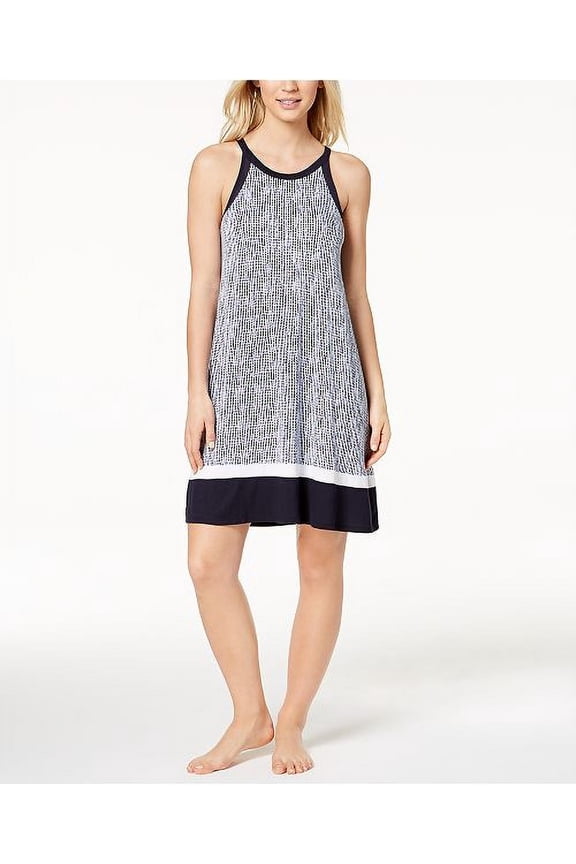 Sleeveless Contrast-Trim Chemise Navy Blue Small