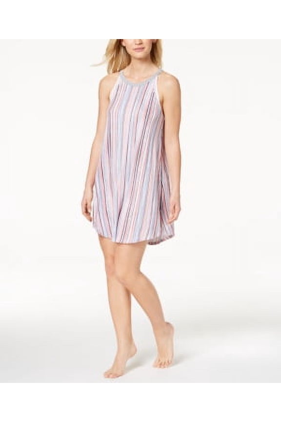 Sleeveless Mesh-Trim Chemise Multi Stripe Navy Print Large