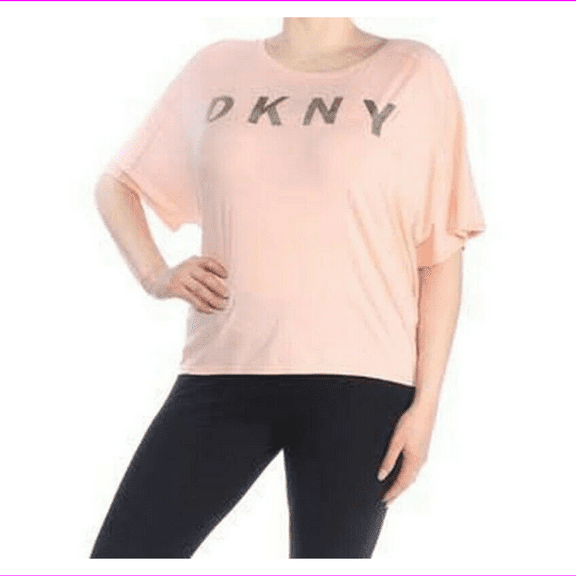 DKNY Sleeveless Relaxed Logo T-Shirt in Pink, Green, Medium