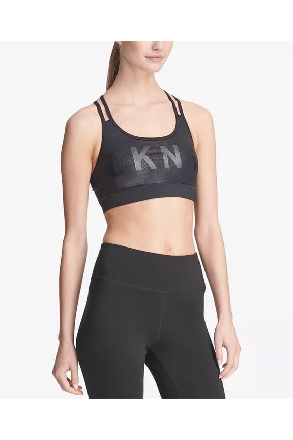Sport Logo Glitter Strappy-Back Low-Impact Sports Bra - Small