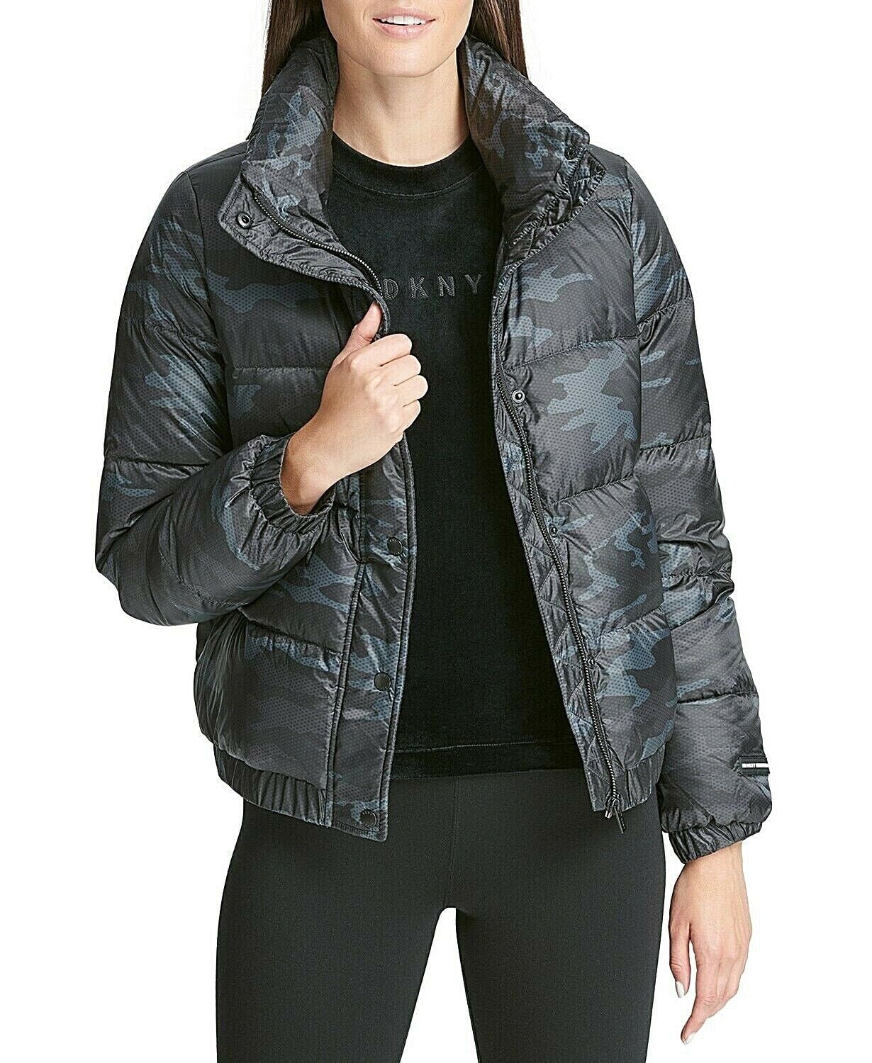 DKNY Sport Printed Logo Puffer Jacket Black Combo Camo XL Walmart