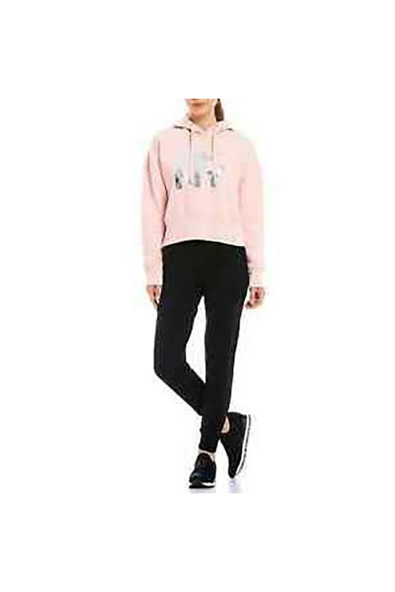 Sport Stacked Metallic Logo Cropped Hoodie - Medium -ROSEWATER . New with box/tags