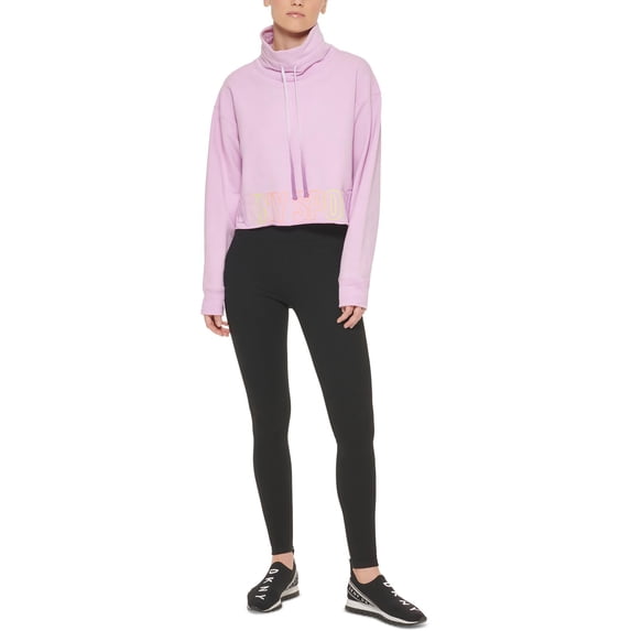 DKNY Sport Womens Funnel Neck Cropped Sweatshirt Pink S