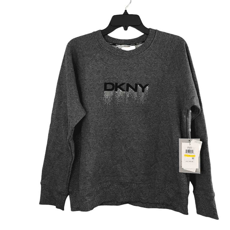 DKNY Sport Womens Gray Heather Embellished Logo Pullover Sweatshirt Size M  $49
