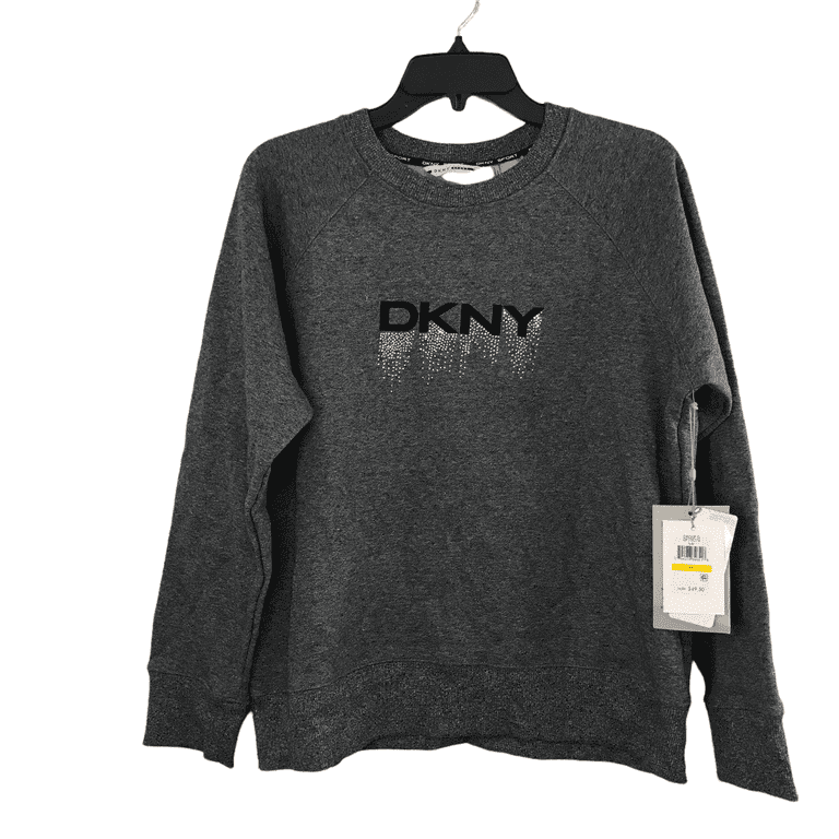 DKNY Sport Womens Gray Heather Embellished Logo Pullover Sweatshirt Size M 49