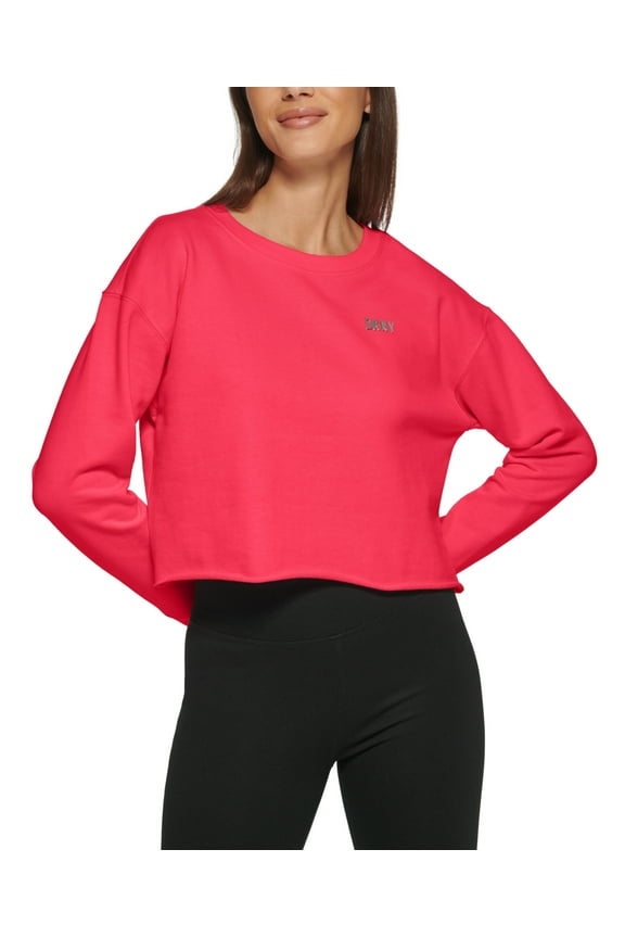Sport Womens Metallic Logo Cropped Sweatshirt Fiery Pink L