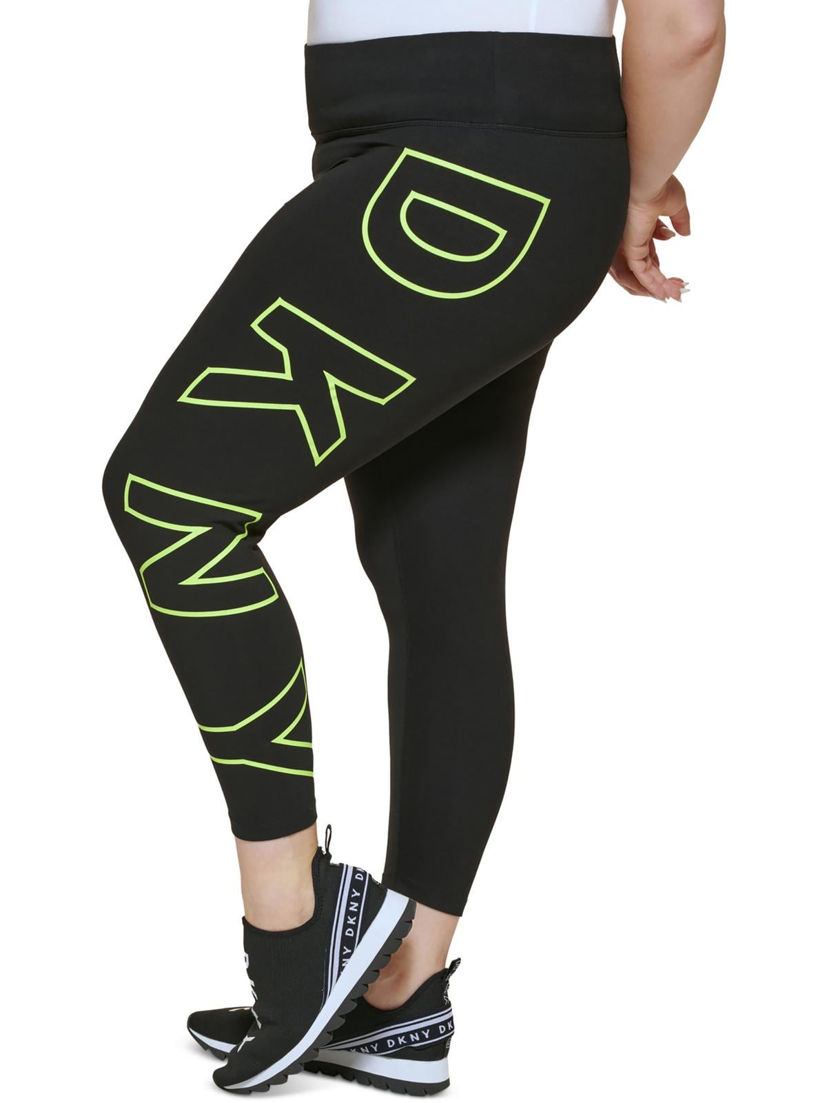 DKNY SPORT Womens Black Logo Graphic High Waist Leggings Plus 3X