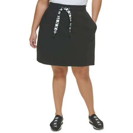 DKNY Sports Plus Size Drawstring Logo Skirt Black 3X