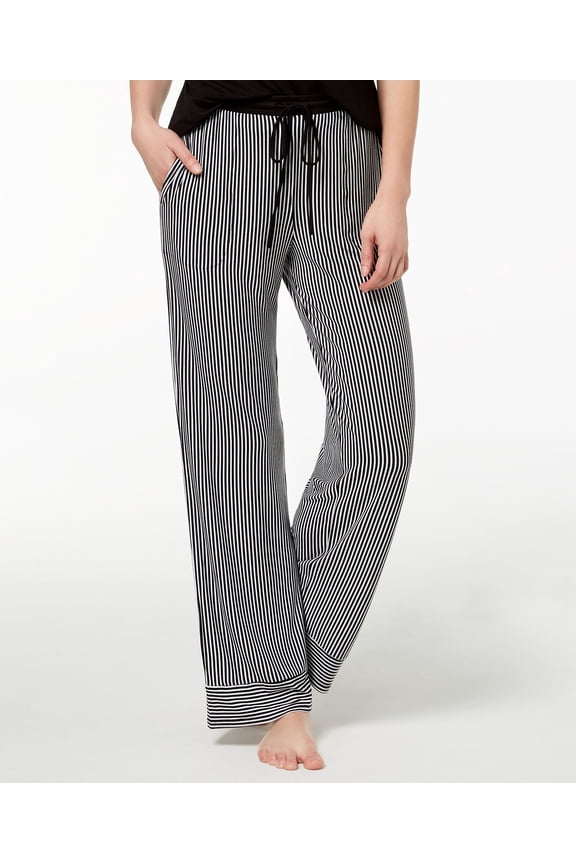 Striped Pajama Pants, Black Print, Size Medium