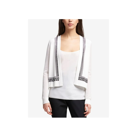 DKNY Studded Mesh-Sleeve Cardigan Womens sweater MSRP $116 White XL