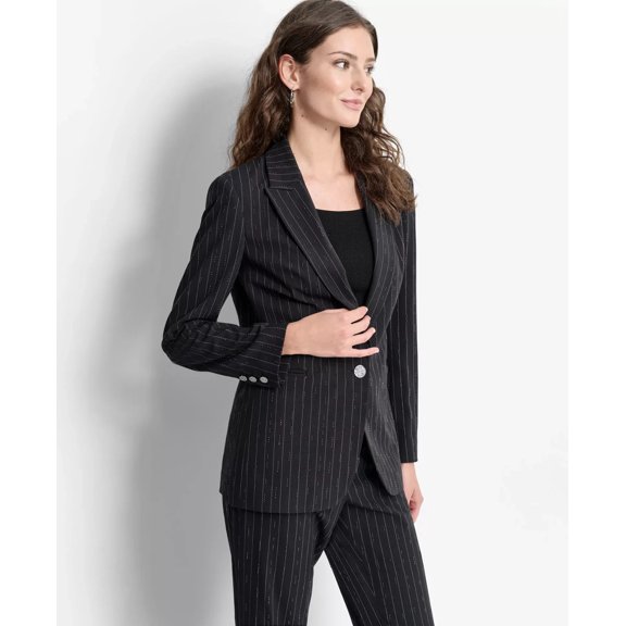 DKNY Studded Pinstriped Single-Button Blazer Women's 8 Black/White Long Sleeve