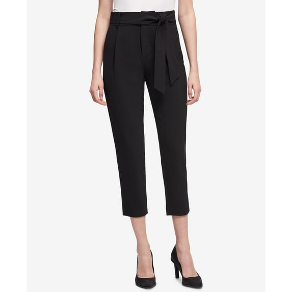 DKNY Tie Waist Cropped Pants Black 16