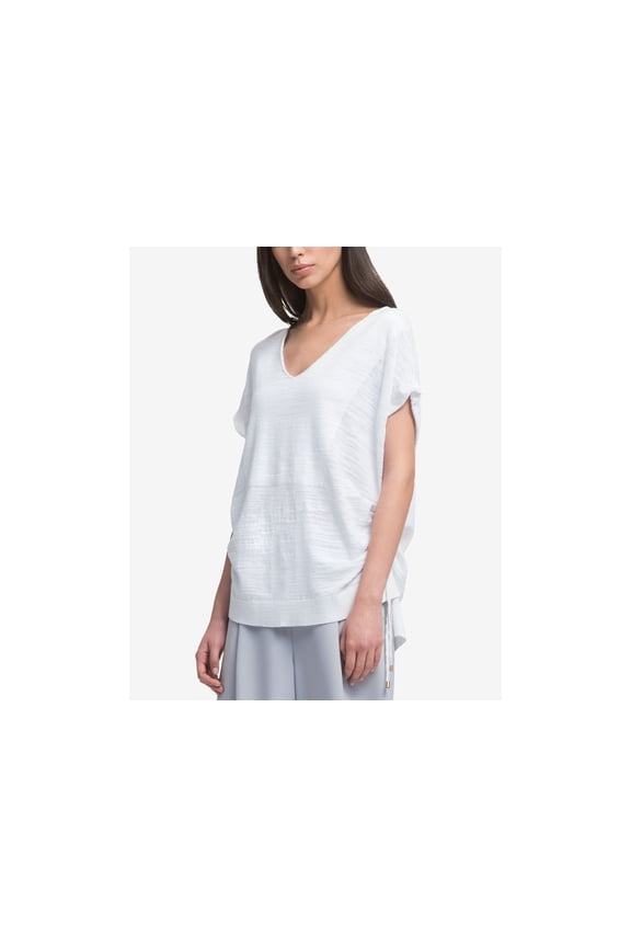V Neck Drawstring T-Shirt White M