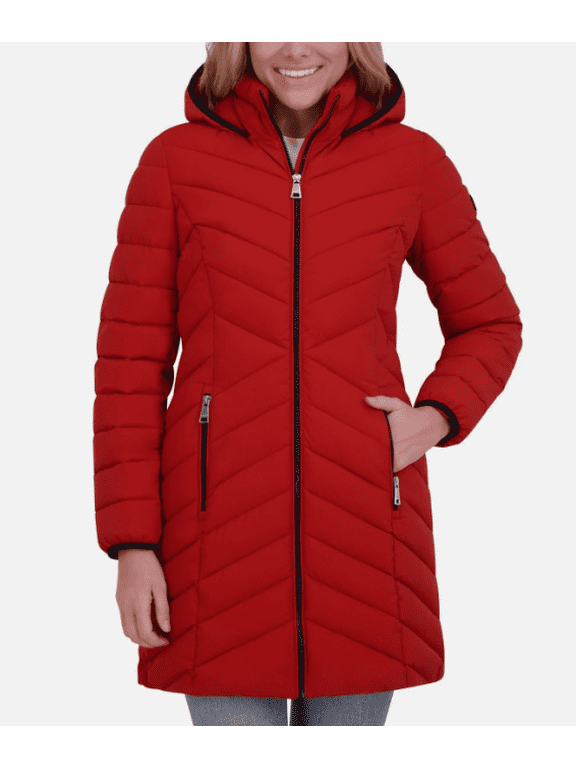 WALKER PUFFER QUILTED LINED HOODED JACKET RED SMALL