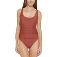 thumbnail image 1 of DKNY WHISKEY SOUR Ruched Mesh-Contrast One-Piece Swimsuit, US 10, 1 of 1