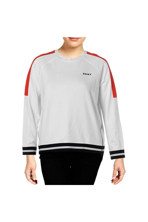 Women’s Sport Colorblocked Varsity-Stripe Pullover Blouse Tops, White, X-Large