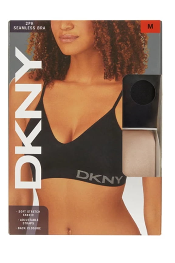 Women's Seamless Bra with Adjustable Straps, Soft Stretch Fabric, 2-Pack (Black/Ivory, Large)
