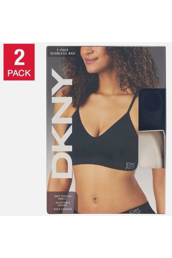 Womens 2-Pack Seamless Bra Wireless Adjustable Strap - Bralette Soft Stretch - Black/Ivory - Size Small