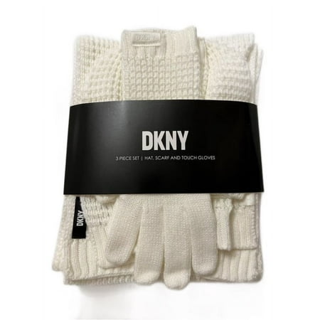 DKNY Women's 3 Pc Winter Set, Ivory, O/S