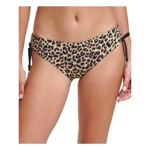 DKNY Women's Beige Animal Print Stretch Lined Full Coverage Side Tie Bikini Swimsuit Bottom M