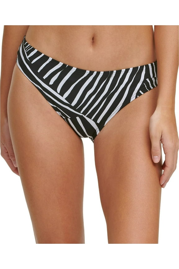 Women's Black Printed Stretch Scoop Lined Full Coverage Classic Bikini Swimsuit Bottom S