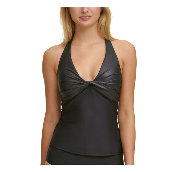 DKNY Women's Black Stretch REMOVABLE CUPS Twist Front Halter Tankini Swimsuit Top M