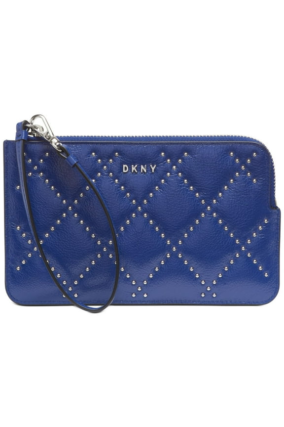Women's Blue Rhinestone Quilted Faux Leather Wristlet