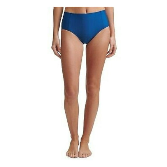 DKNY Women's Blue Stretch Seaming At Front Lined Full Coverage High Waisted Swimsuit Bottom L