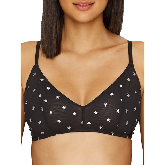 DKNY Women's 244813 Mesh Bralette Black Foil Star Print Underwear Size